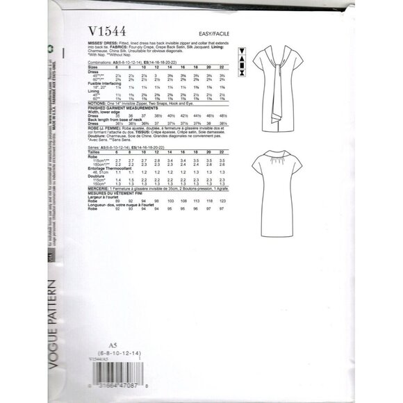 Vogue V1544 Misses 6 to 14 Tom and Linda Platt Fitted Dress UNCUT Sewing Pattern - Picture 2 of 3